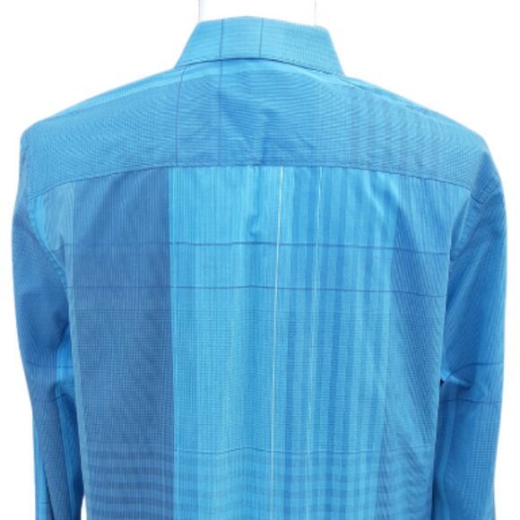 CALVIN KLEIN  SZ L Slim Fit 100% Cotton Blue Plaid LS Men's Button Up Shirt - Picture 7 of 16